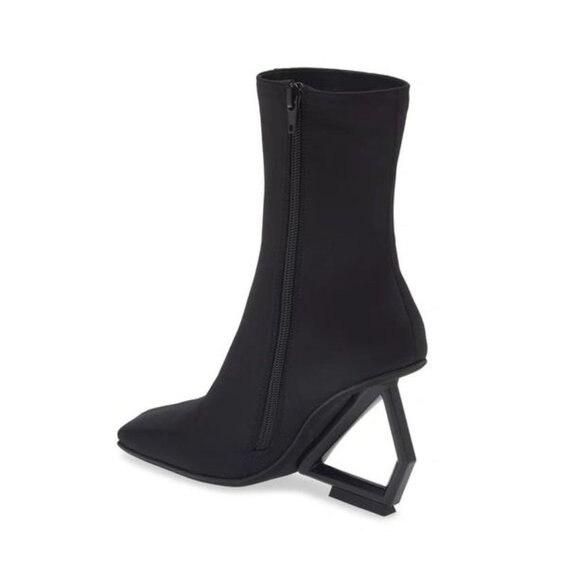 JEFFREY CAMPBELL Herio Square Toe Booties Heels Size 6 Black Neoprene NEW $204 - Picture 3 of 11